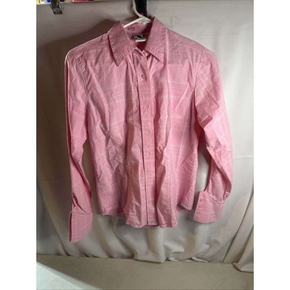 Rockies Western Women's Pink Plaid Cotton Long Sleeve Button-Up Shirt Size Large